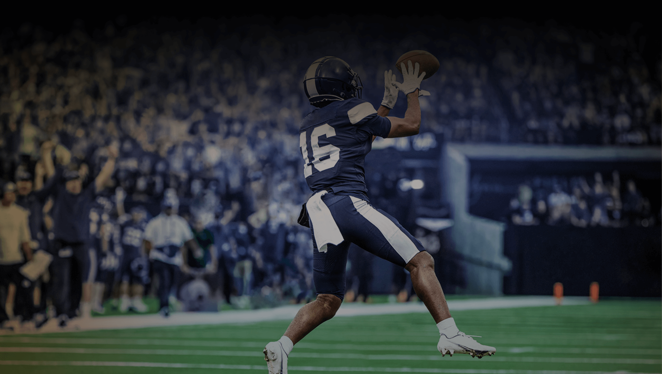 Football player catching the ball during a game